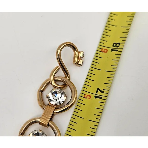 Vintage Statement Gold Circle Link Rhinestone Bib Festoon Collar Necklace
